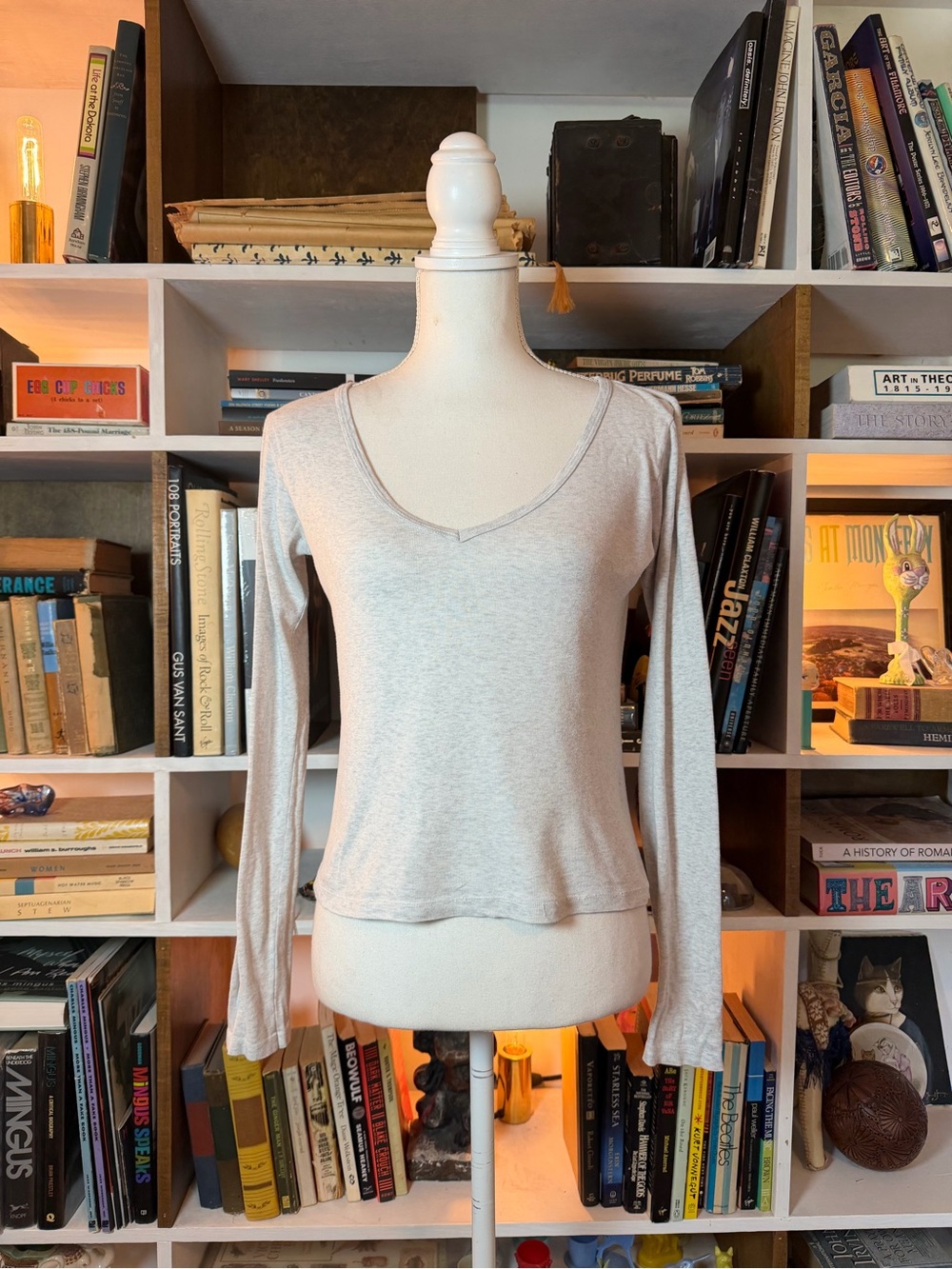 Light Gray Long-Sleeve V-Neck Women's Top